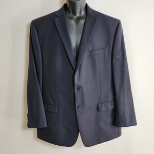 Calvin Klein Pinstripe Blazer Mens 46R Navy 100% Wool Jacket Wedding Office Grad